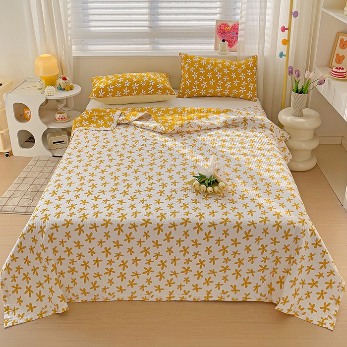 91家纺网 家纺一手货源 找家纺 羽爱家纺 2024新款全棉水洗棉花芯床盖套件 向阳花