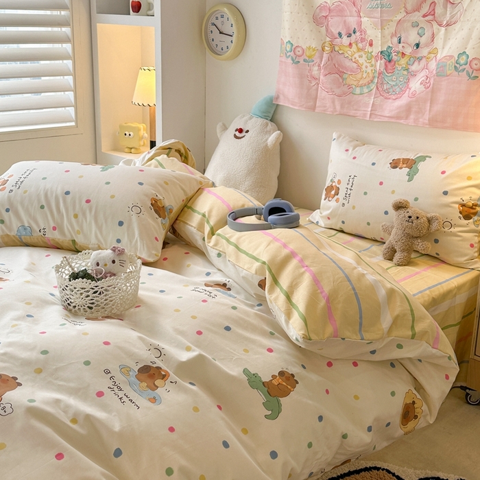 91家纺网 家纺一手货源 找家纺 昔可家纺 2024开春新款全棉印花四件套 夏日小胖墩