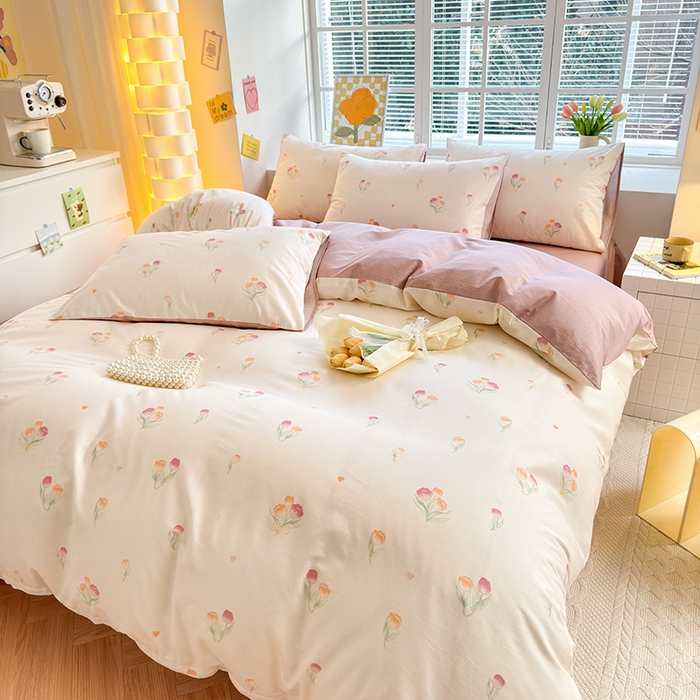 91家纺网 家纺一手货源 找家纺 沐棉家居 2024新款小清新全棉13372印花四件套 浅浅花香