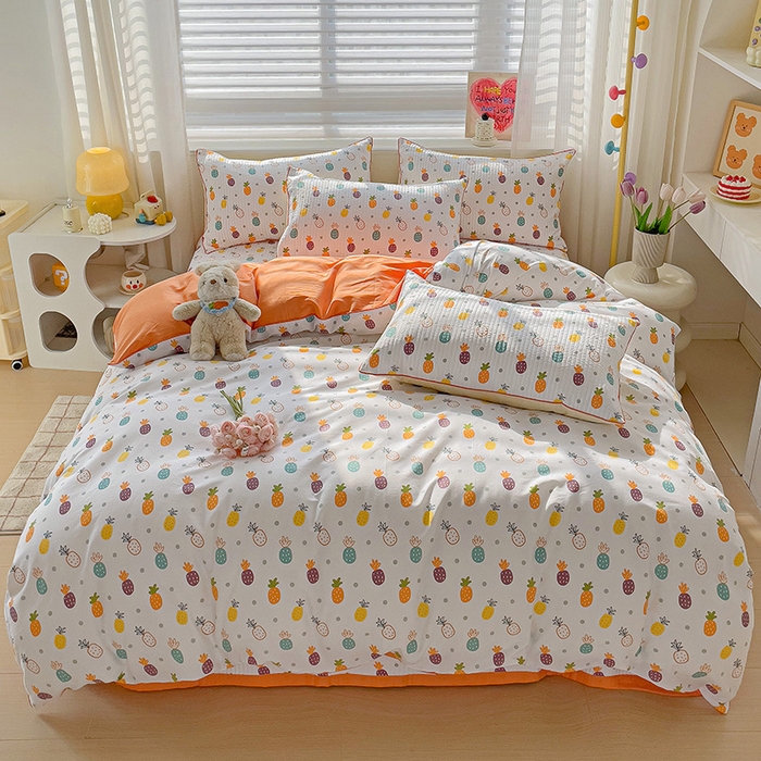 91家纺网 家纺一手货源 找家纺 羽爱家纺 2024新款全棉水洗棉花芯床盖套件 小菠萝