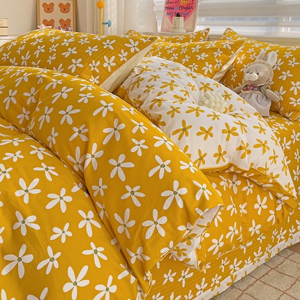 羽爱家纺 2024新款全棉水洗棉花芯床盖套件 向阳花
