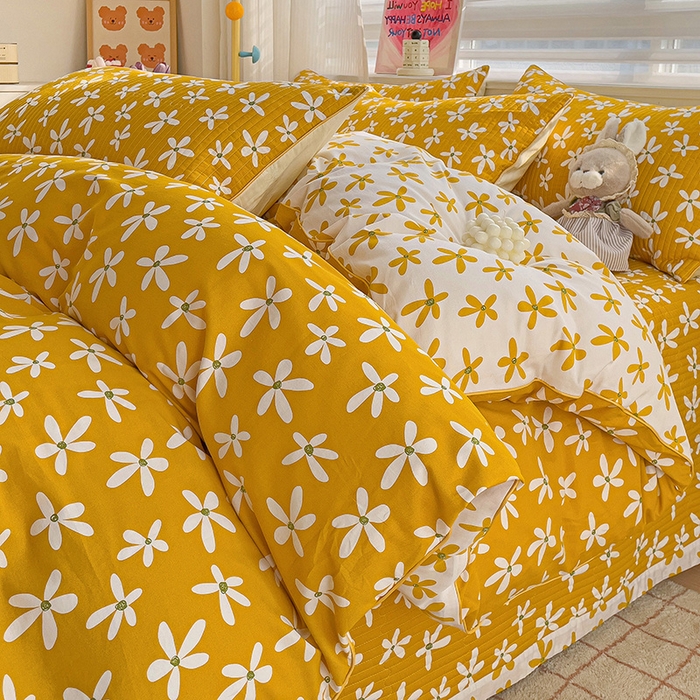 91家纺网 家纺一手货源 找家纺 羽爱家纺 2024新款全棉水洗棉花芯床盖套件 向阳花