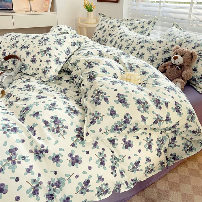 91家纺网 家纺一手货源 找家纺 楠沐家纺 2025新款亲肤柔软水洗棉磨毛印花四件套 紫雅