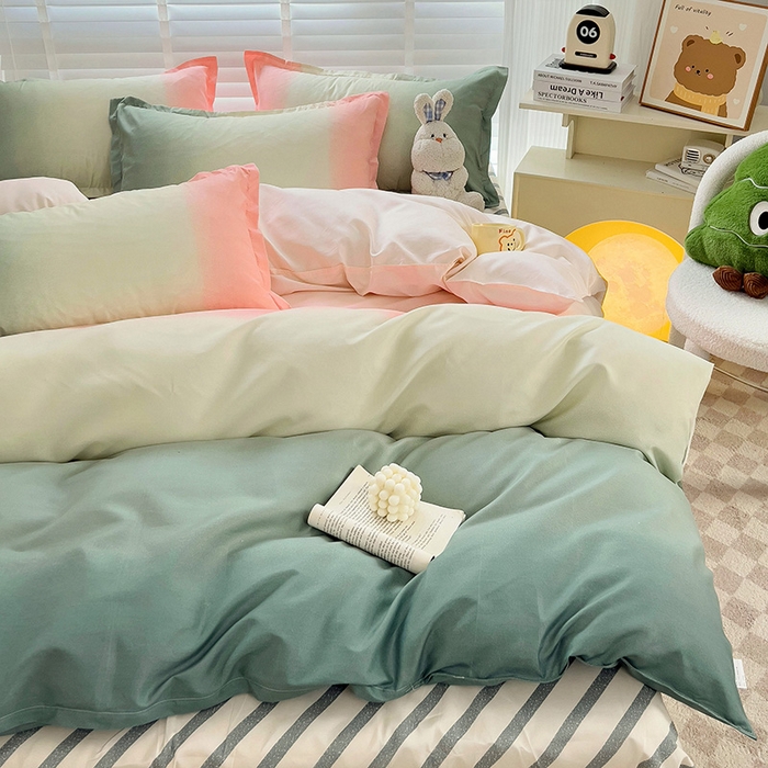 91家纺网 家纺一手货源 找家纺 楠沐家纺 2025新款亲肤柔软水洗棉磨毛印花四件套 松石粉绿