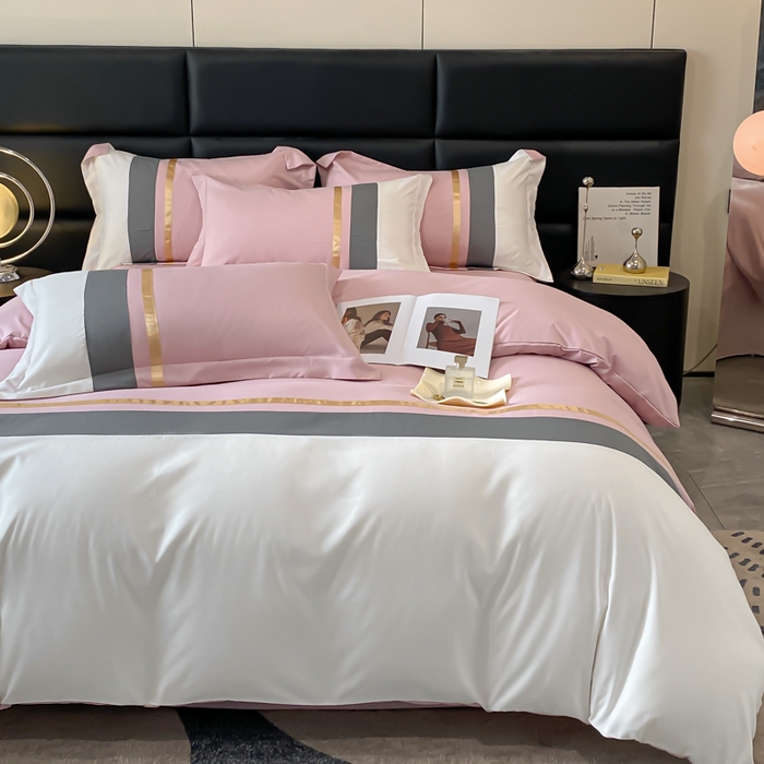 91家纺网 家纺一手货源 找家纺 苏源家居 2024新款亲肤棉纯色双拼轻奢北欧四件套-典雅系列 典雅-冰莓粉