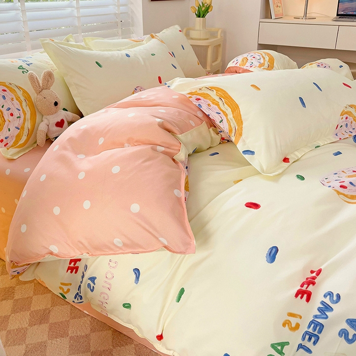 91家纺网 家纺一手货源 找家纺 楠沐家纺 2025新款亲肤柔软水洗棉磨毛印花四件套 甜甜圈