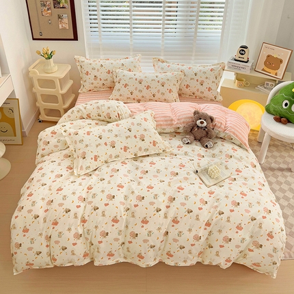 楠沐家纺 2025新款亲肤柔软水洗棉磨毛印花四件套 彩虹猴