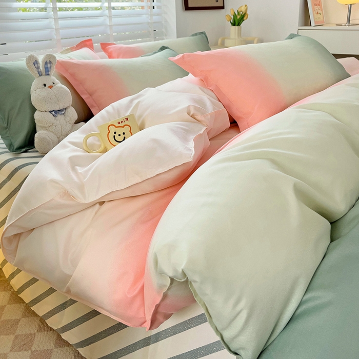 91家纺网 家纺一手货源 找家纺 楠沐家纺 2025新款亲肤柔软水洗棉磨毛印花四件套 松石粉绿