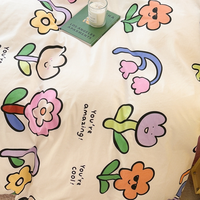 91家纺网 家纺一手货源 找家纺 昔可家纺 2024开春新款全棉印花四件套 彩色异形花