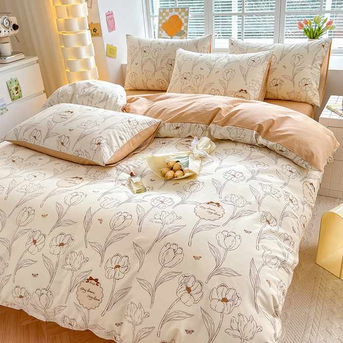 91家纺网 家纺一手货源 找家纺 沐棉家居 2024新款小清新全棉13372印花四件套 娜朵