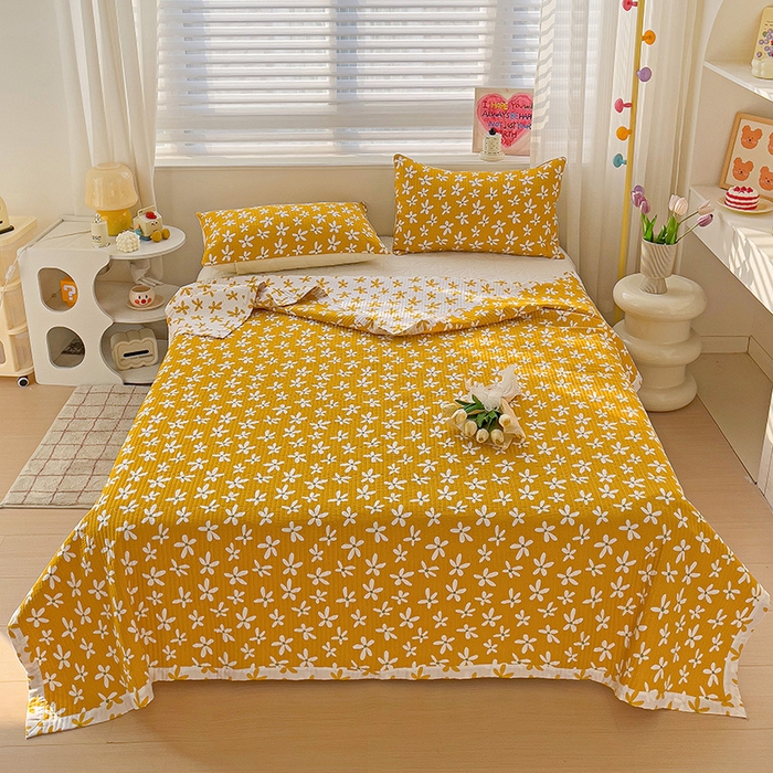 91家纺网 家纺一手货源 找家纺 羽爱家纺 2024新款全棉水洗棉花芯床盖套件 向阳花