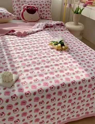91家纺网 家纺一手货源 找家纺 羽爱家纺 2024新款全棉水洗棉花芯床盖套件 可可熊