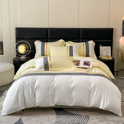 苏源家居 2024新款亲肤棉纯色双拼轻奢北欧四件套-典雅系列 典雅-奶油黄
