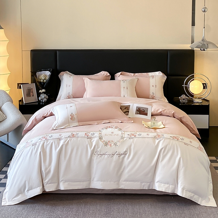 91家纺网 家纺一手货源 找家纺 理想家家纺 2024新款全棉刺绣四件套13372露丝 露丝粉