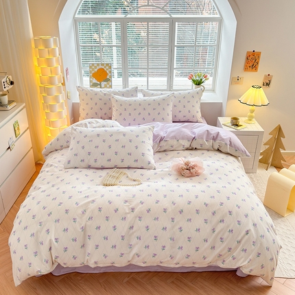沐棉家居 2024新款小清新全棉13372印花四件套 紫色花语