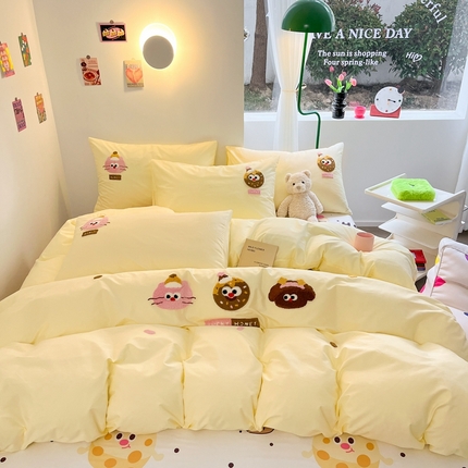 91家纺网 家纺一手货源 找家纺 呗旺鹿 2024新款全棉13372毛巾绣四件套 趣味曲奇