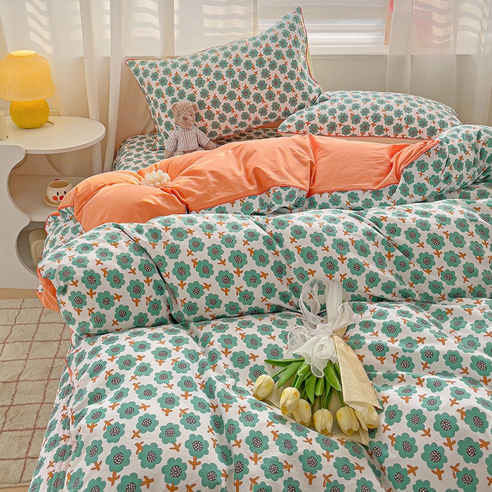 91家纺网 家纺一手货源 找家纺 羽爱家纺 2024新款全棉水洗棉花芯床盖套件 烂漫森林