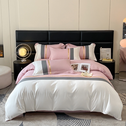 苏源家居 2024新款亲肤棉纯色双拼轻奢北欧四件套-典雅系列 典雅-冰莓粉