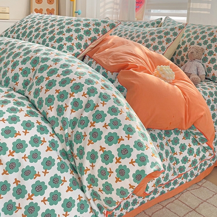 羽爱家纺 2024新款全棉水洗棉花芯床盖套件 烂漫森林