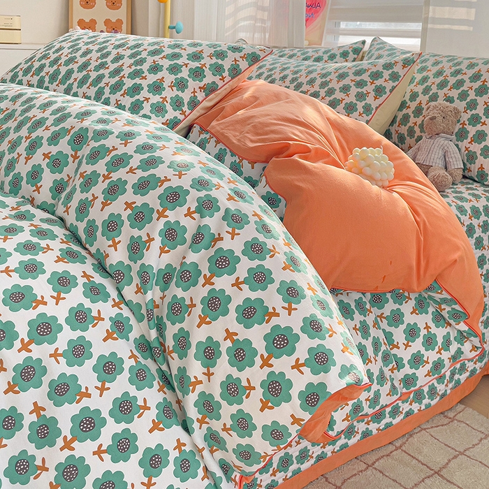 91家纺网 家纺一手货源 找家纺 羽爱家纺 2024新款全棉水洗棉花芯床盖套件 烂漫森林