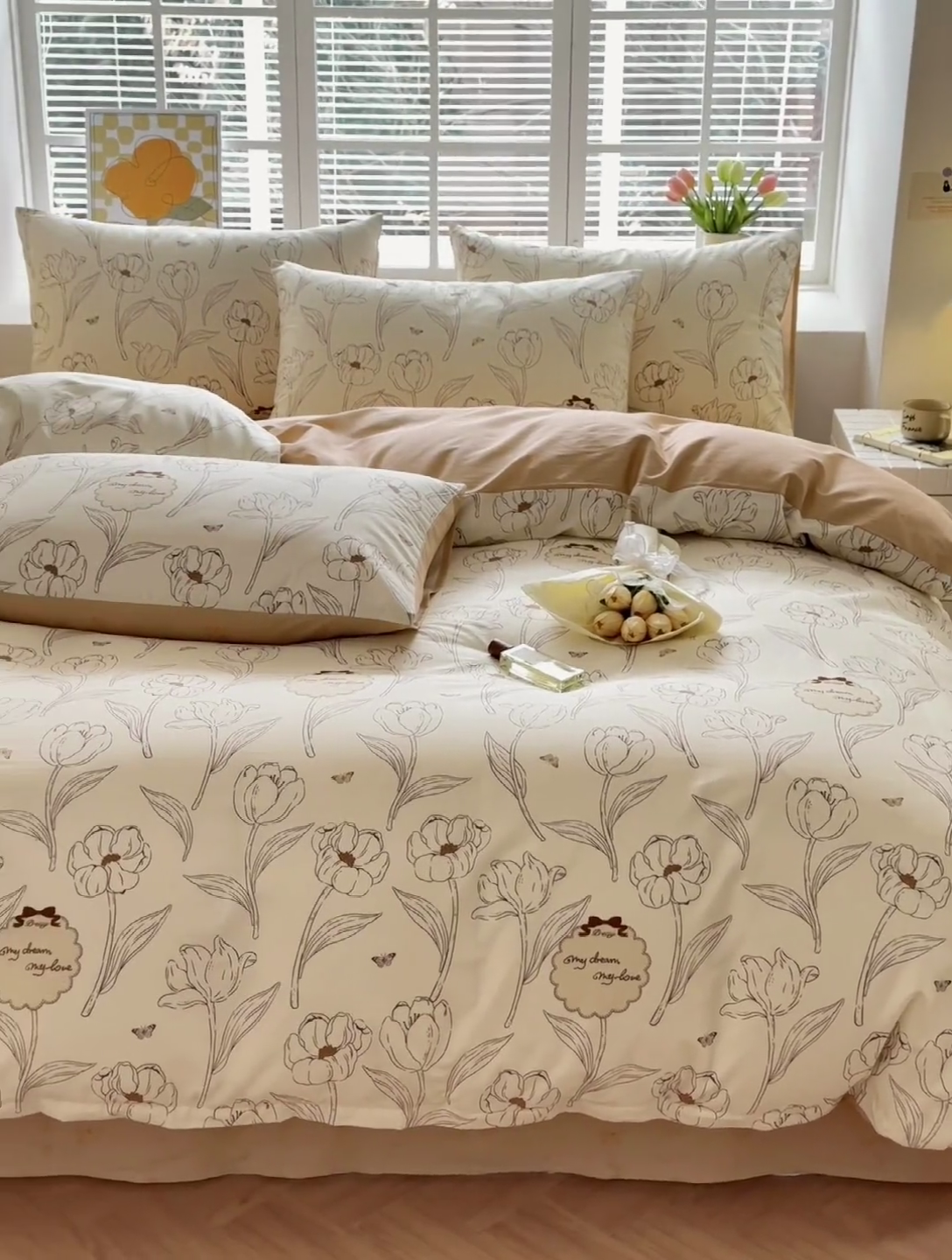 91家纺网 家纺一手货源 找家纺 沐棉家居 2024新款小清新全棉13372印花四件套 娜朵