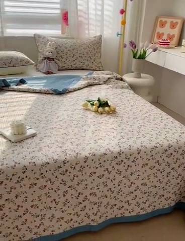 91家纺网 家纺一手货源 找家纺 羽爱家纺 2024新款全棉水洗棉花芯床盖套件 春色满园 