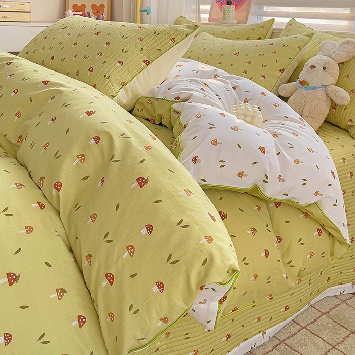 91家纺网 家纺一手货源 找家纺 羽爱家纺 2024新款全棉水洗棉花芯床盖套件 蘑菇屋