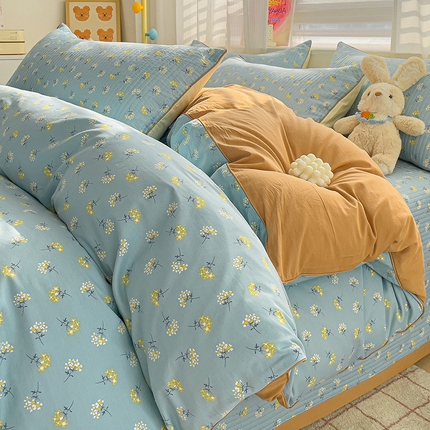 羽爱家纺 2024新款全棉水洗棉花芯床盖套件 幸运草