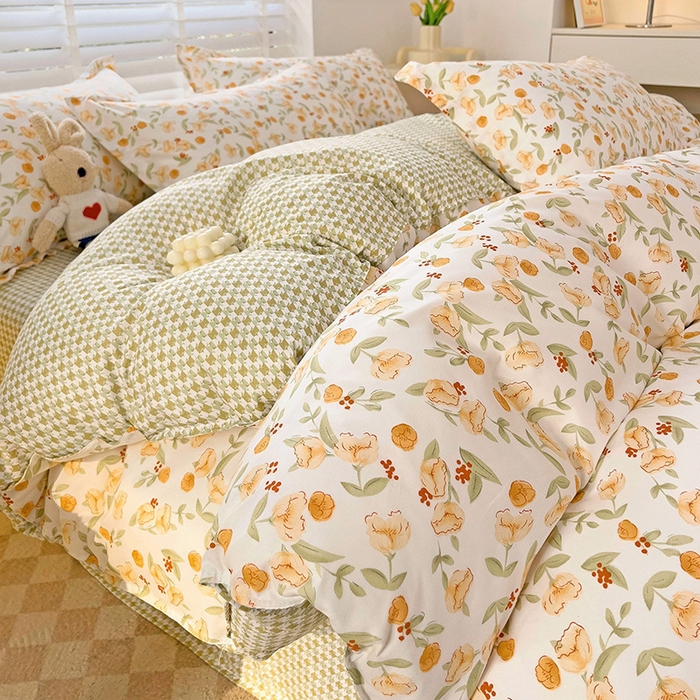 91家纺网 家纺一手货源 找家纺 楠沐家纺 2025新款亲肤柔软水洗棉磨毛印花四件套 花千朵