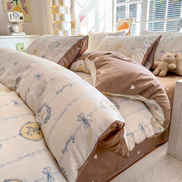 91家纺网 家纺一手货源 找家纺 沐棉家居 2024新款小清新全棉13372印花四件套 麦卡