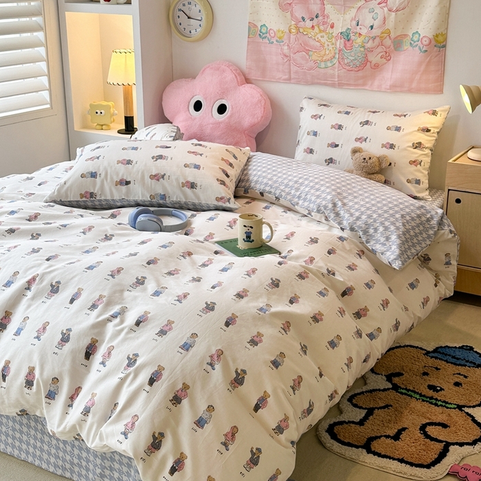 91家纺网 家纺一手货源 找家纺 昔可家纺 2024开春新款全棉印花四件套 绅士公仔熊