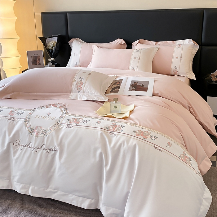 91家纺网 家纺一手货源 找家纺 理想家家纺 2024新款全棉刺绣四件套13372露丝 露丝粉