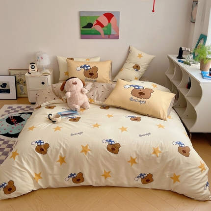 91家纺网 家纺一手货源 找家纺 桃喜 2024新款全棉卡通数码印花混搭系列四件套 晚安小熊