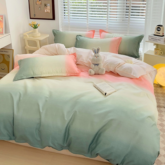 91家纺网 家纺一手货源 找家纺 楠沐家纺 2025新款亲肤柔软水洗棉磨毛印花四件套 松石粉绿