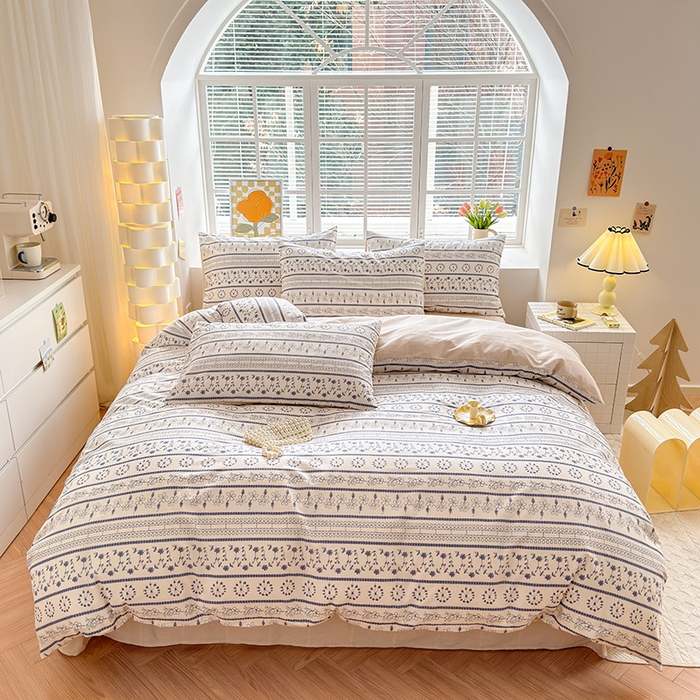 91家纺网 家纺一手货源 找家纺 沐棉家居 2024新款小清新全棉13372印花四件套 浮绘花影