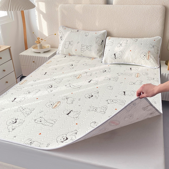 91家纺网 家纺一手货源 找家纺 恋绒家纺 2025新款一面棉一面绒全棉护理垫防水隔尿垫 宠物派对