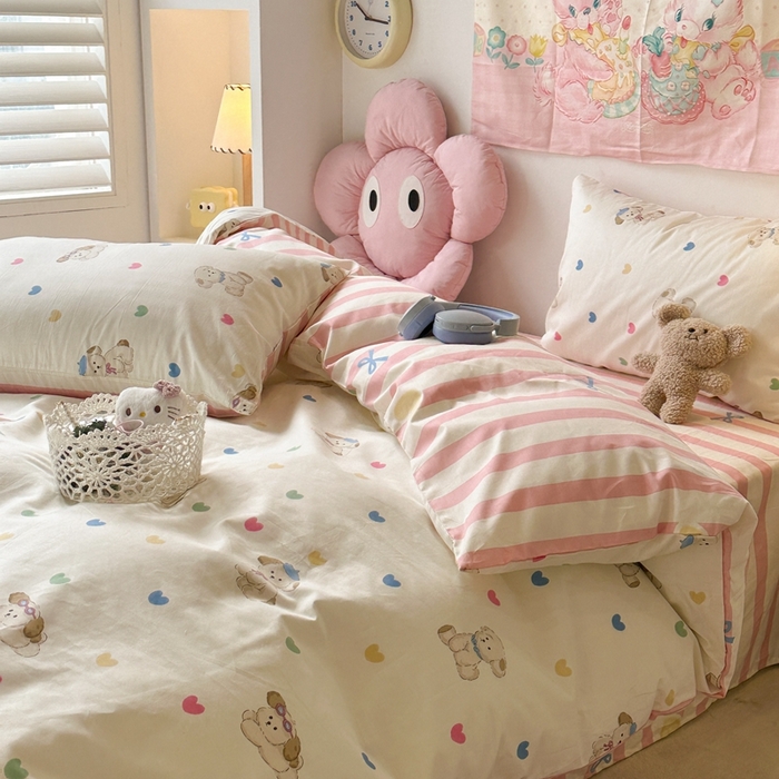 91家纺网 家纺一手货源 找家纺 昔可家纺 2024开春新款全棉印花四件套 彩心修狗