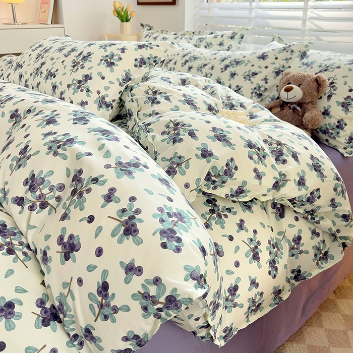 91家纺网 家纺一手货源 找家纺 楠沐家纺 2025新款亲肤柔软水洗棉磨毛印花四件套 紫雅