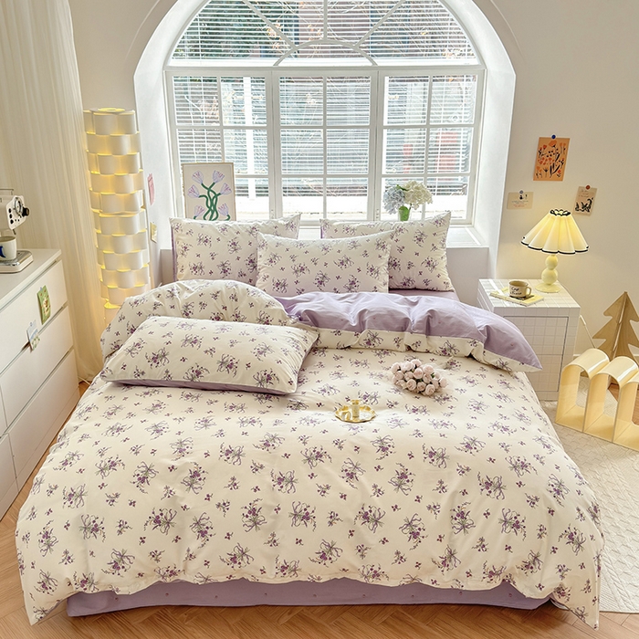 91家纺网 家纺一手货源 找家纺 沐棉家居 2024新款小清新全棉13372印花四件套 曼妙花姿