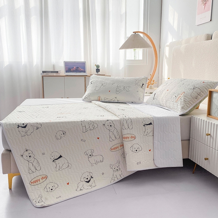 91家纺网 家纺一手货源 找家纺 恋绒家纺 2025新款一面棉一面绒全棉护理垫防水隔尿垫 宠物派对