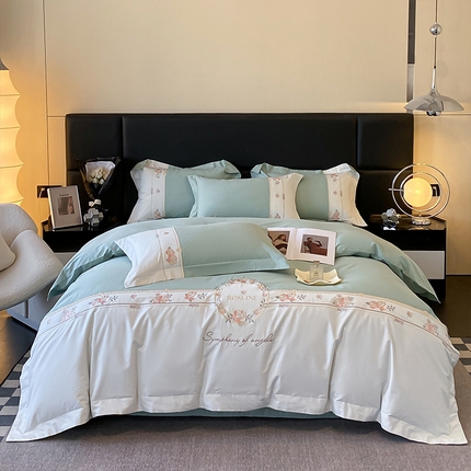 理想家家纺 2024新款全棉刺绣四件套13372露丝 露丝绿