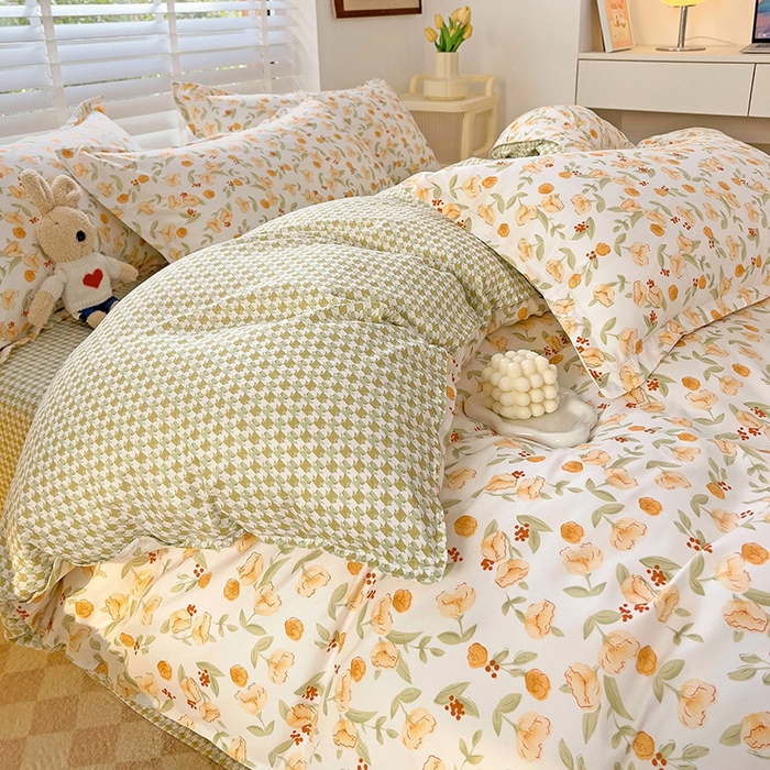 91家纺网 家纺一手货源 找家纺 楠沐家纺 2025新款亲肤柔软水洗棉磨毛印花四件套 花千朵