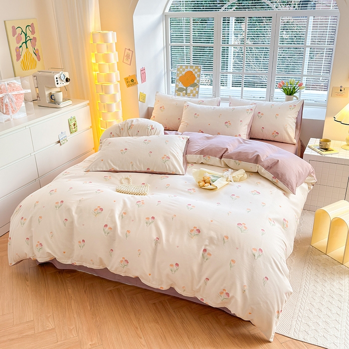 91家纺网 家纺一手货源 找家纺 沐棉家居 2024新款小清新全棉13372印花四件套 浅浅花香