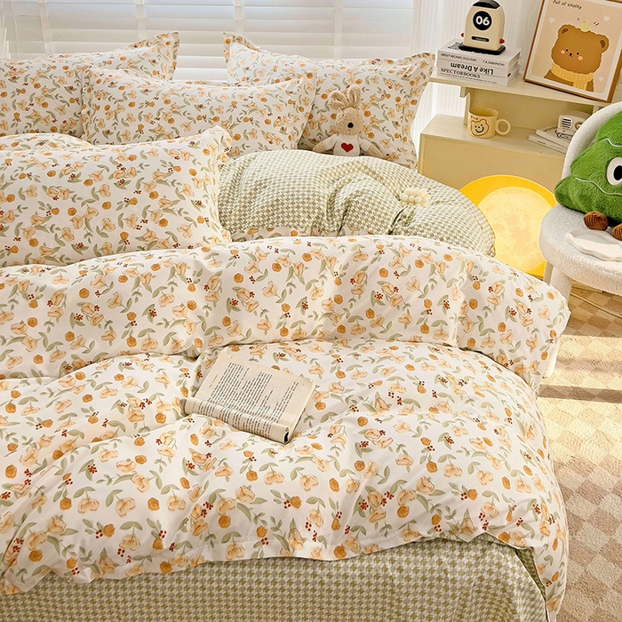 91家纺网 家纺一手货源 找家纺 楠沐家纺 2025新款亲肤柔软水洗棉磨毛印花四件套 花千朵