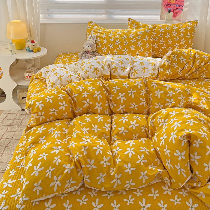 91家纺网 家纺一手货源 找家纺 羽爱家纺 2024新款全棉水洗棉花芯床盖套件 向阳花