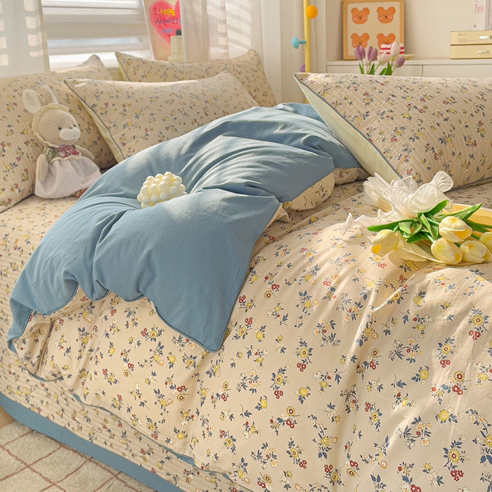 91家纺网 家纺一手货源 找家纺 羽爱家纺 2024新款全棉水洗棉花芯床盖套件 春色满园 