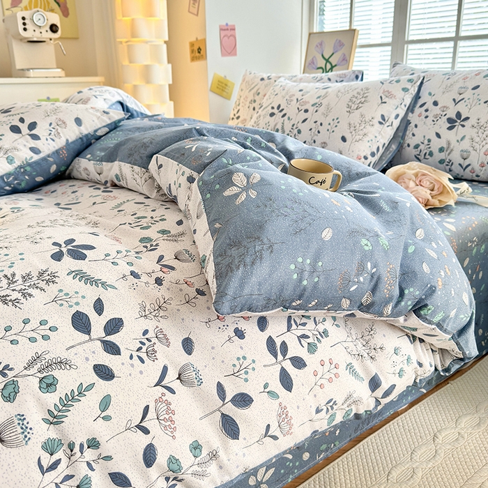 91家纺网 家纺一手货源 找家纺 沐棉家居 2024新款小清新全棉13372印花四件套 叶落知秋