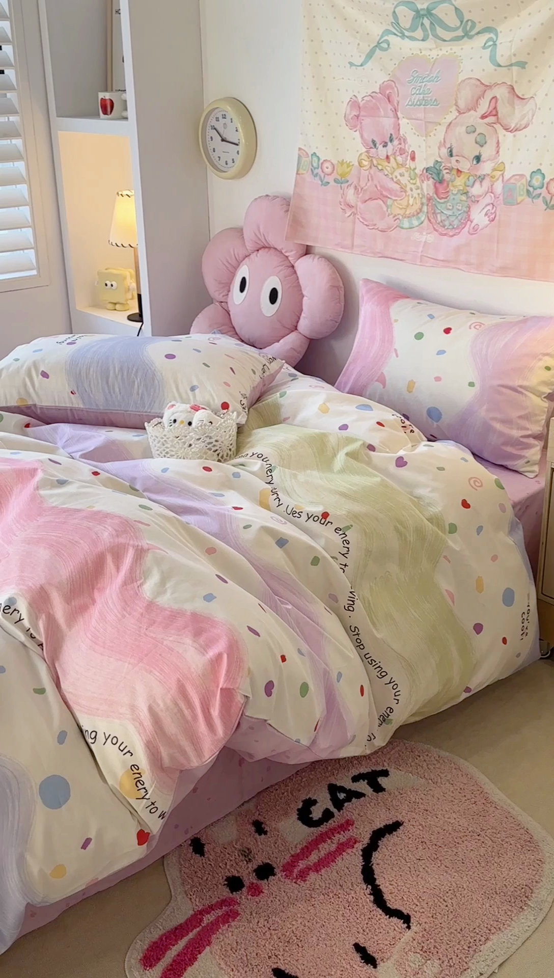 91家纺网 家纺一手货源 找家纺 昔可家纺 2024开春新款全棉印花四件套 波浪彩色点点