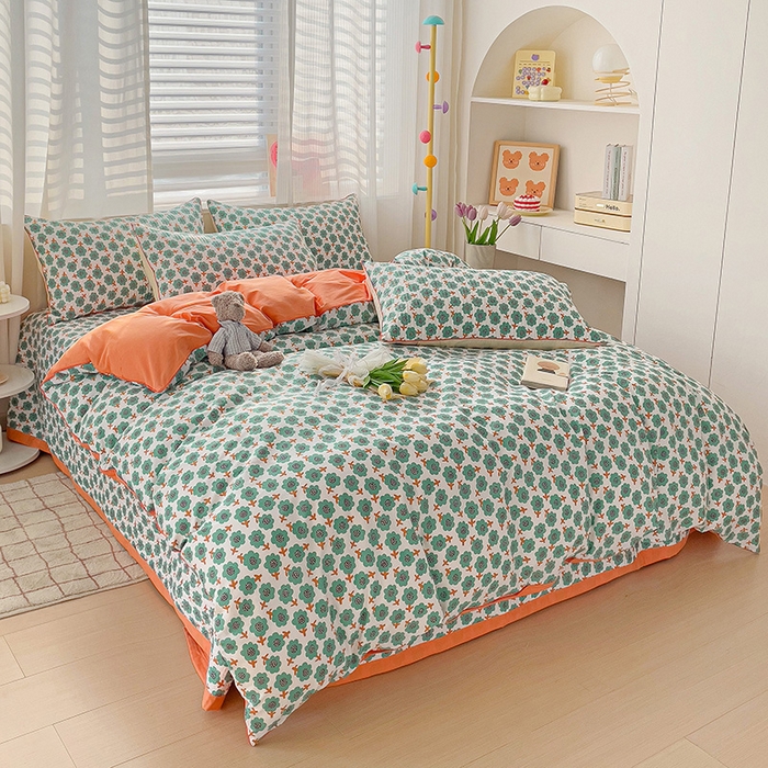 91家纺网 家纺一手货源 找家纺 羽爱家纺 2024新款全棉水洗棉花芯床盖套件 烂漫森林