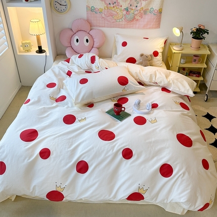 91家纺网 家纺一手货源 找家纺 昔可家纺 2024开春新款全棉印花四件套 红圈圈皇冠